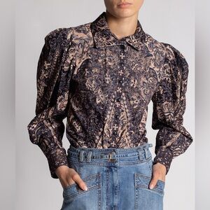 Ulla Johnson Printed Corduroy Puff Sleeve Button Up Shirt - Size 8